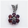 Image 1 : Silver Garnet Marcasite Flower Shape Pendant (~weight 2g), Suggested Retail Value $100