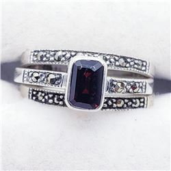 Silver Garnet Marcasite Set Of Three Ring (~weight 5g), Suggested Retail Value $240 (Estimated Selli