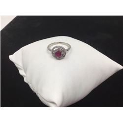 Ladies 14k Gold ruby solitaire and diamond cluster top ring with appraisal certificate value of $690