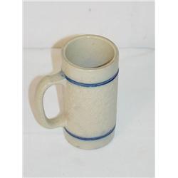 4 3/4 HANDLED MUG W/ 2 BLUE BANDS & CENTRAL EMBOS
