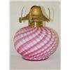 Image 1 : 4 1/2 PINK & WHITE SWIRLED CASED GLASS OIL LAMP W