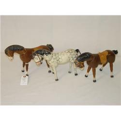 LOT (3) SCHOENHUT PAINTED WOODEN HORSES: (2) BROW