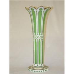 16 1/4 SANDWICH CUT OVERLAY VASE W/ FLARED TOP-WH