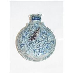 3 1/4 STONEWARE POCKET FLASK W/ EMBOSSED BIRDS & 