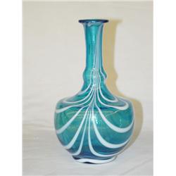 7 1/4 BLUE NAILSEA-TYPE BARBERS BOTTLE W/ BLUE & 