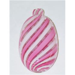 5 3/4 PINK & WHITE SWIRLED POCKET FLASK W/ PONTIL