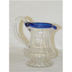3 3/4 PATTERN MOLDED CREAMER W/ APPLIED BLUE RING