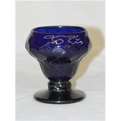 COBALT STIEGEL-TYPE PATTERN MOLDED PEDESTALED SAL