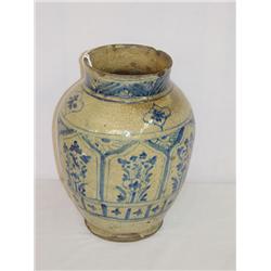 11 1/2 EARLY CONTINENTAL TIN GLAZED VASE W/ BLUE 