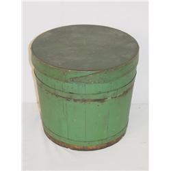 8 1/2 PAINTED WOODEN SUGAR BUCKET W/ LID IN OLD G