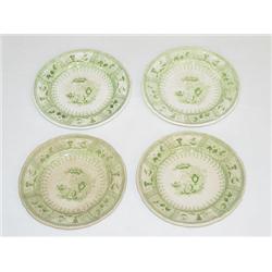 LOT (4) GREEN TRANSFER STAFFORDSHIRE CUP PLATES- 