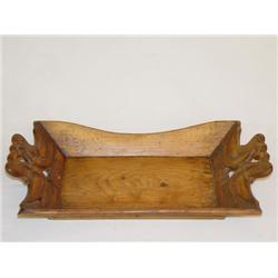 15 CARVED PA WOODEN BREAD TRAY W/ KISSING BIRD HA