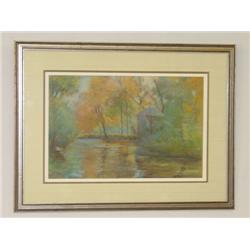 LATE 19TH CENT. PASTEL ON PAPER OF LAKE VIEW IN A