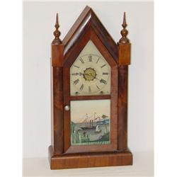 20 1/2 NEW HAVEN MAHOGANY VENEERED STEEPLE CLOCK 