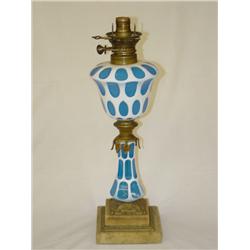 19 1/2 SANDWICH CUT OVERLAY LAMP ON STEPPED MARBL