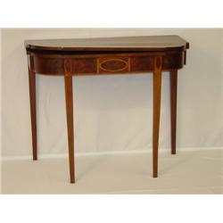 35 HEPPLEWHITE MAHOGANY CARD TABLE W/ SHAPED TOP 