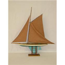 EARLY 20TH CENT. WOODEN POND BOAT-SCHOONER RIGGED