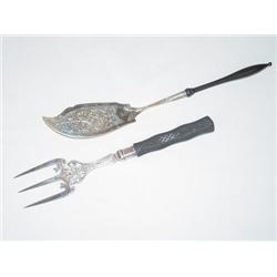 (2) 18TH CENT. SILVER SERVING PCS. W/ CARVED WOOD