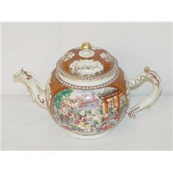 ORIENTAL EXPORT MELON TEAPOT W/ 2 POLYCHROME VIEW