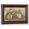 Image 1 : PRIMITIVE 19TH CENT. CHARCOAL DRAWING OF 3 RABBIT