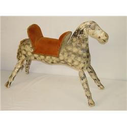 LATE 19TH CENT. WOODEN DAPPLE PAINTED HOBBY HORSE