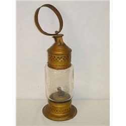 17 1/2 PAINTED PIERCED TIN RAILROAD LANTERN W/ 6 