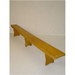 19TH CENT. 9 FT. LONG FARM BENCH W/ SHAPED CUT-OU