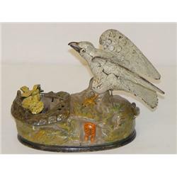 6 3/4 CAST IRON EAGLE & EAGLETS MECHANICAL BANK (