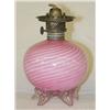 Image 1 : 5 PINK & WHITE SWIRLED CASED GLASS OIL LAMP W/ CL