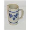 Image 1 : 4 3/4 STONEWARE MUG W/ BLUE BAND & BLUE EMBOSSED 