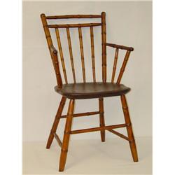 19TH CENT. BAMBOO CARVED WINDSOR ARM CHAIR W/ PLA