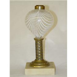 9 SANDWICH OIL LAMP-WHITE SWIRLED CLEAR FONT W/ B