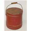 Image 1 : 9 3/4 RED PAINTED WOODEN BANDED FIRKIN W/ BAIL HA