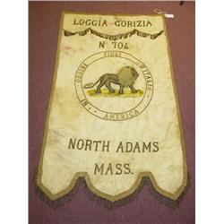 LATE 19TH CENT. SHIELD SHAPE BANNER W/ EMBROIDERE