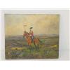 Image 1 : OIL PAINTING ON BOARD OF SOLDIER ON HORSEBACK SIG