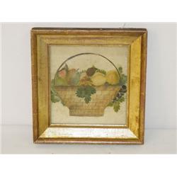 19TH CENT. PAINTED THEOREM ON VELVET OF BASKET OF