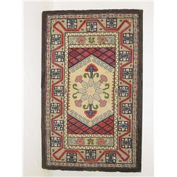 LATE 19TH-EARLY 20TH CENT. MOUNTED HOOKED RUG W/ 