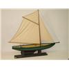 Image 1 : 45 1/2 PAINTED WOODEN POND BOAT W/ CLOTH SAILS & 