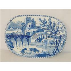 13 BLUE & WHITE STAFFORDSHIRE MEAT DRAINER W/ ENG