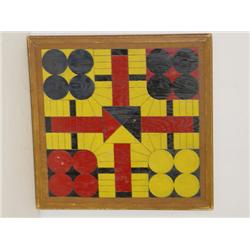 20TH CENT. PAINTED 2 SIDED GAMEBOARD-PARCHESSI & 