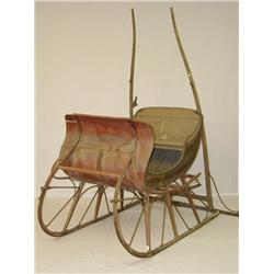19TH CENT. 2 SEATER HORSE DRAW SLEIGH W/ RED & BR