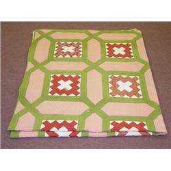 COLORFUL 19TH CENT. HAND SEWN QUILT - PINK, GREEN