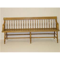6 FT. ASH DEACON'S BENCH W/ TURNED LEGS & SPINDLE