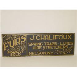 PAINTED WOODEN TRADE SIGN FOR J. CHALIFOUX SPRING