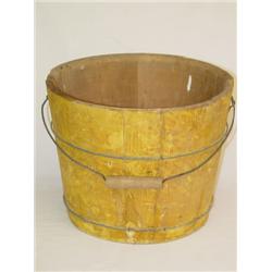 12 GRAIN PAINT DECORATED WOODEN BUCKET W/ WIRE BA