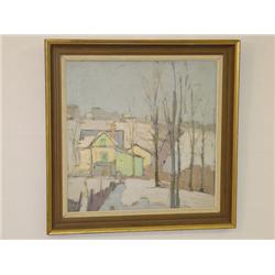 OIL ON ARTISTS BOARD PASTEL HOUSES IN A