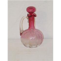 6 1/4" RUBINA ETCHED & CUT GLASS CRUET 