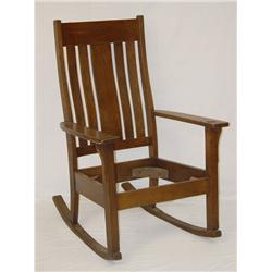 MISSION OAK OPEN ARM ROCKER W/ 5 VERTIC