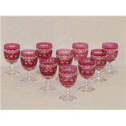 SET (10) 3 3/4" CRANBERRY CUT TO CLEAR 