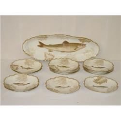 13 PC. T.V. LIMOGES FISH SET HAND PAINT